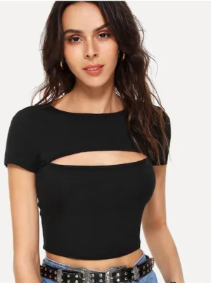 Casual Simple Cut Black T-Shirts