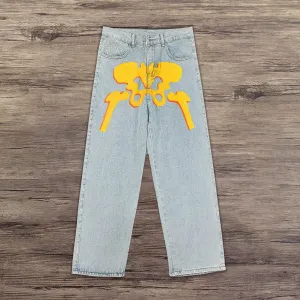 Casual Skull Print Light Color Jeans