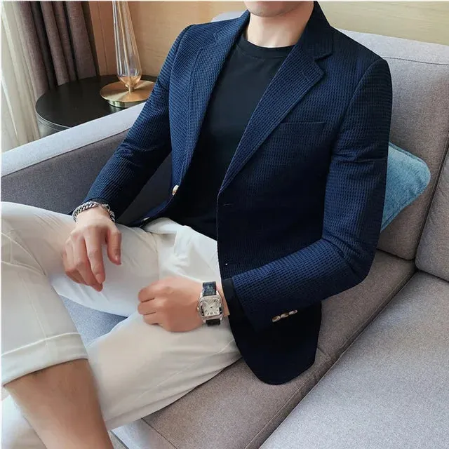 Casual Waffle Solid Slim Fit Blazer
