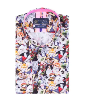 Cat Print Shirt with Matching Handkerchief