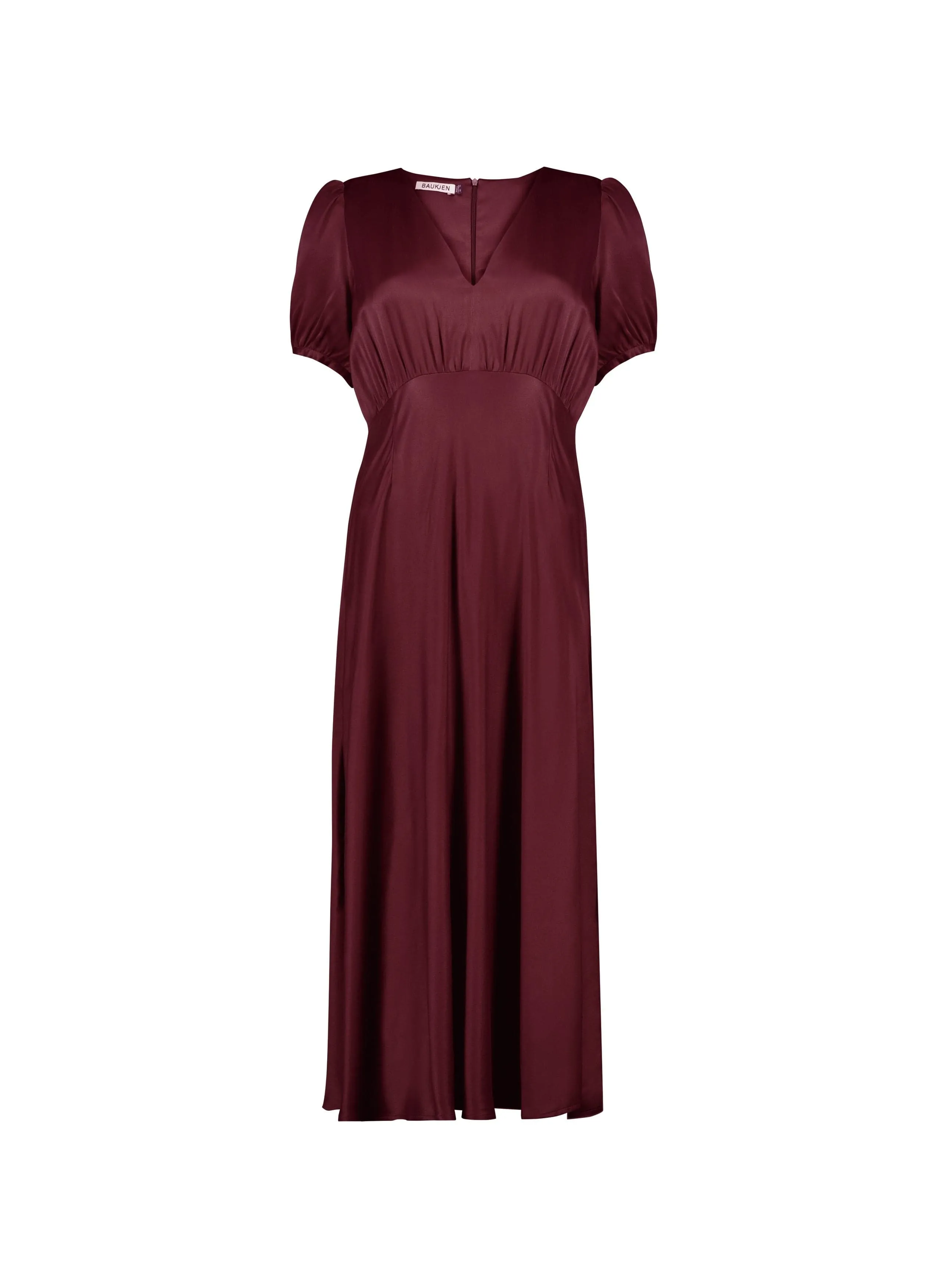 Cathy Satin V-Neck Midi Dress | Burgundy