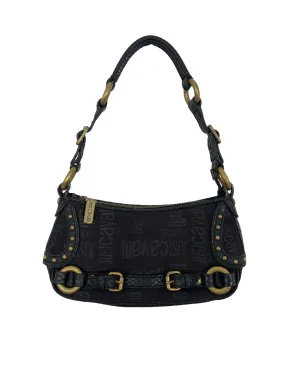 Cavalli Black Monogram Canvas & Leather Brass Tone Hardware Shoulder Bag