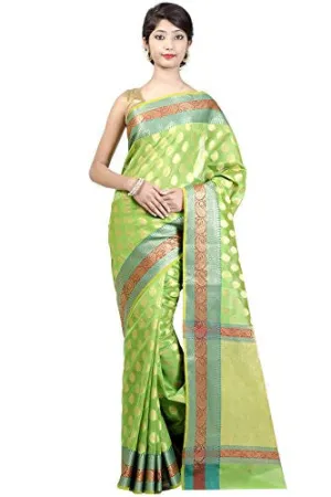 Chandrakala Women's Green Banarasi Cotton Silk Saree