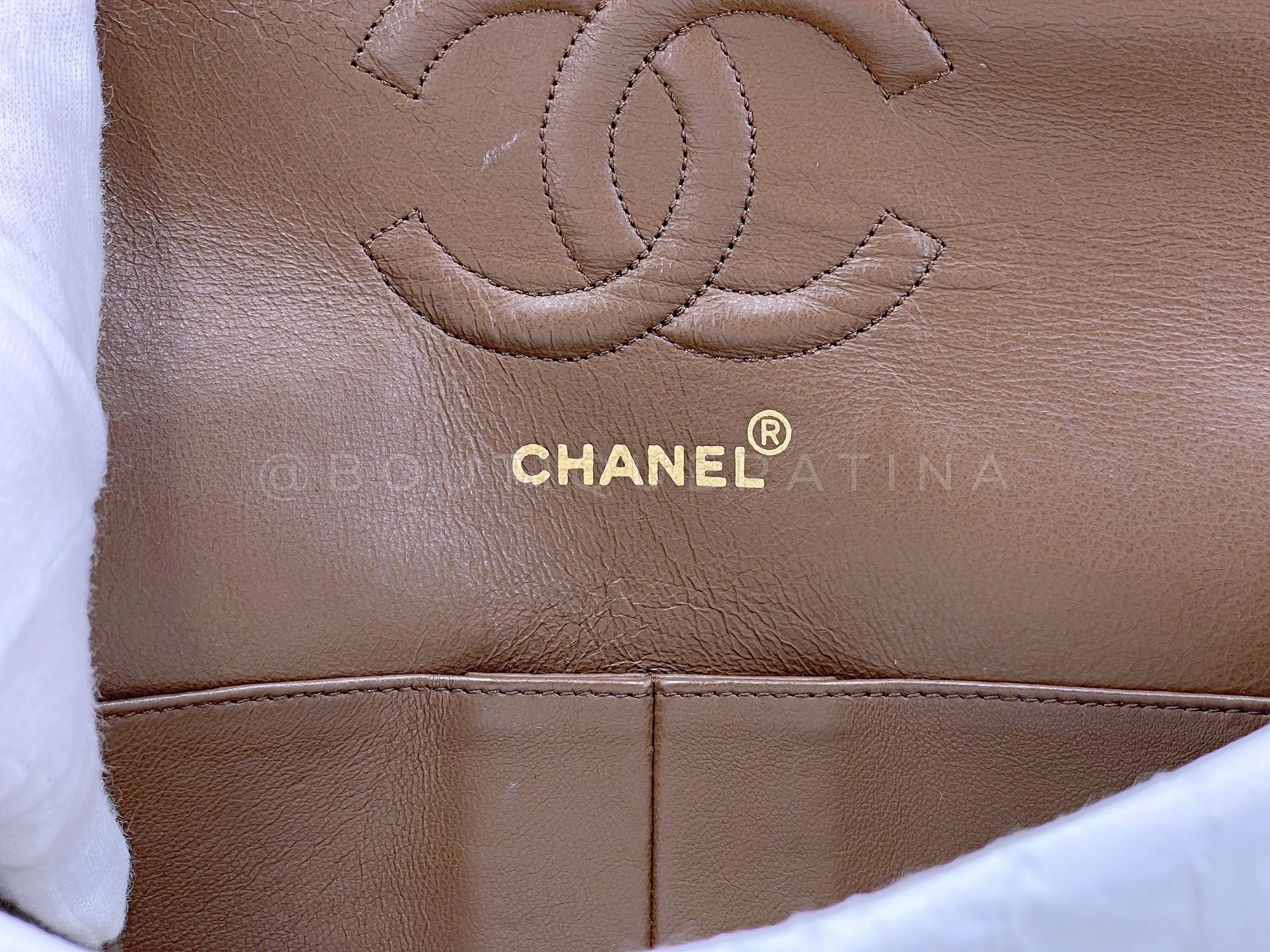Chanel 1990 Vintage Suede Taupe Chevron Medium Flap Bag 24k GHW