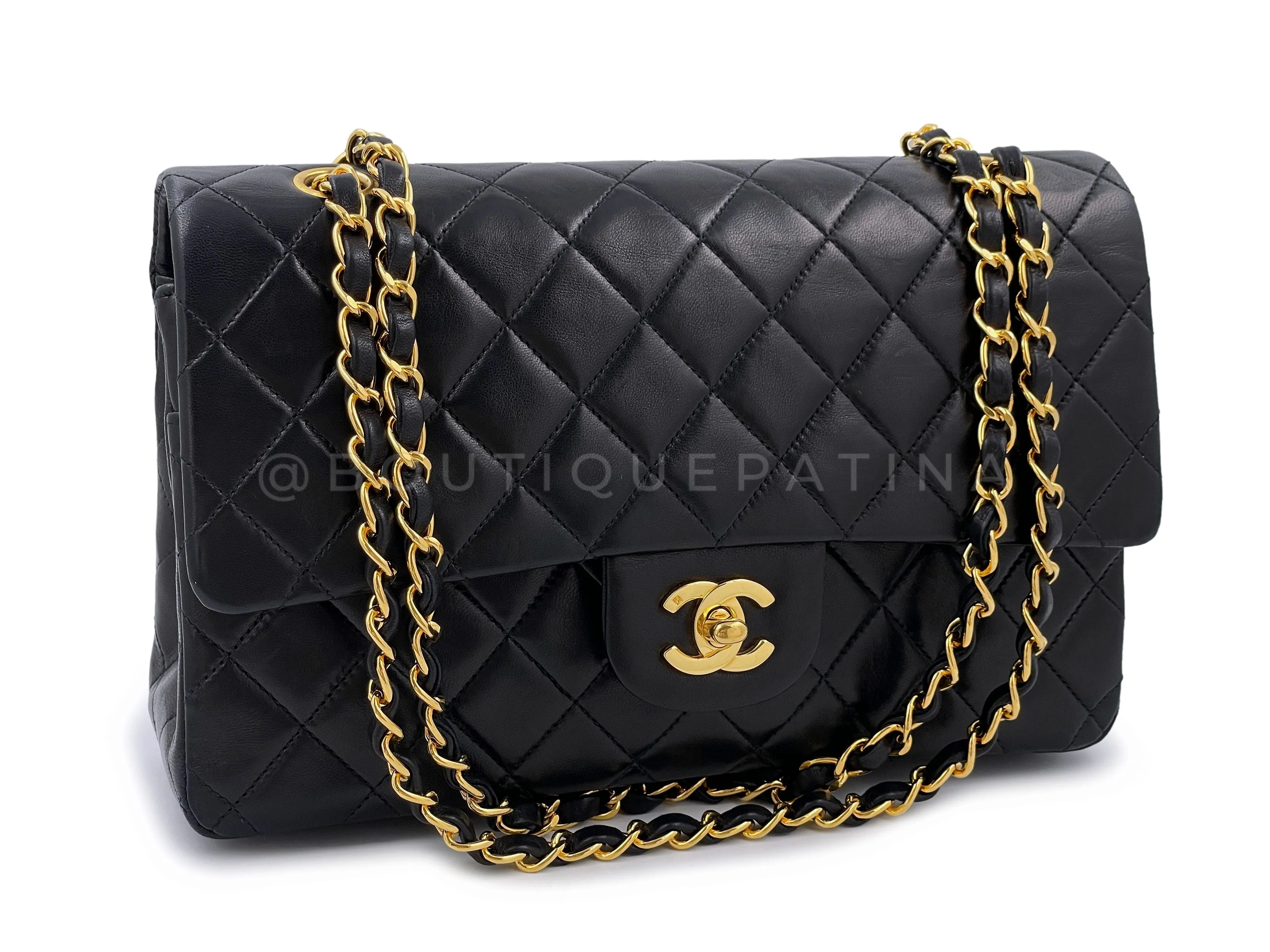 Chanel 1991 Vintage Black Medium Classic Flap Bag 24k GHW Lambskin