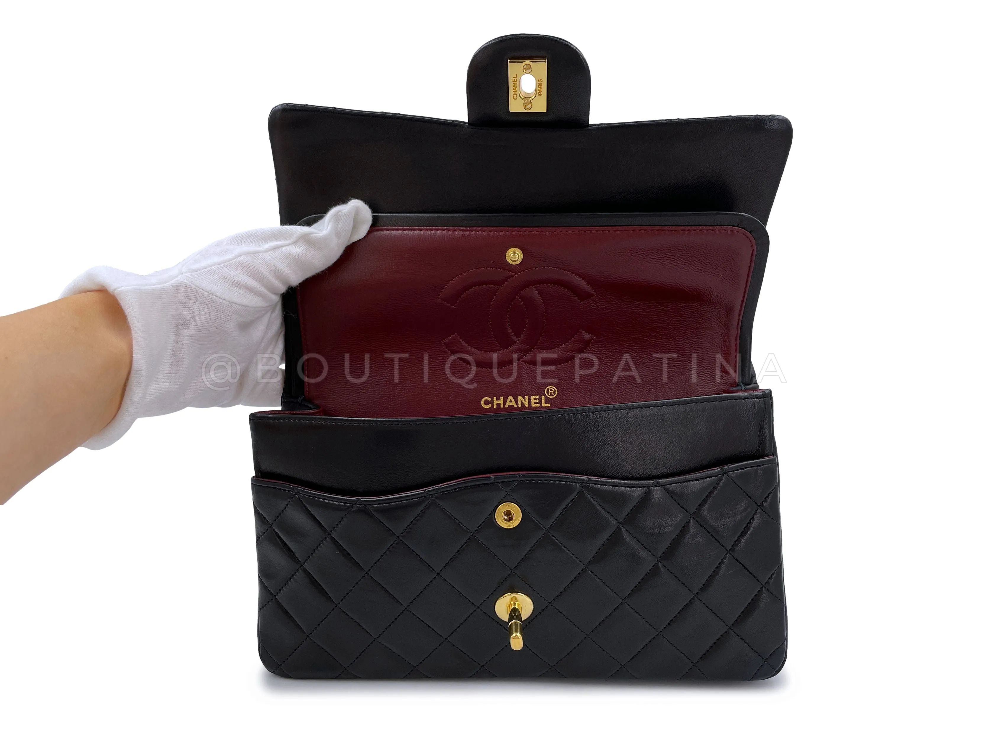 Chanel 1991 Vintage Black Medium Classic Flap Bag 24k GHW Lambskin