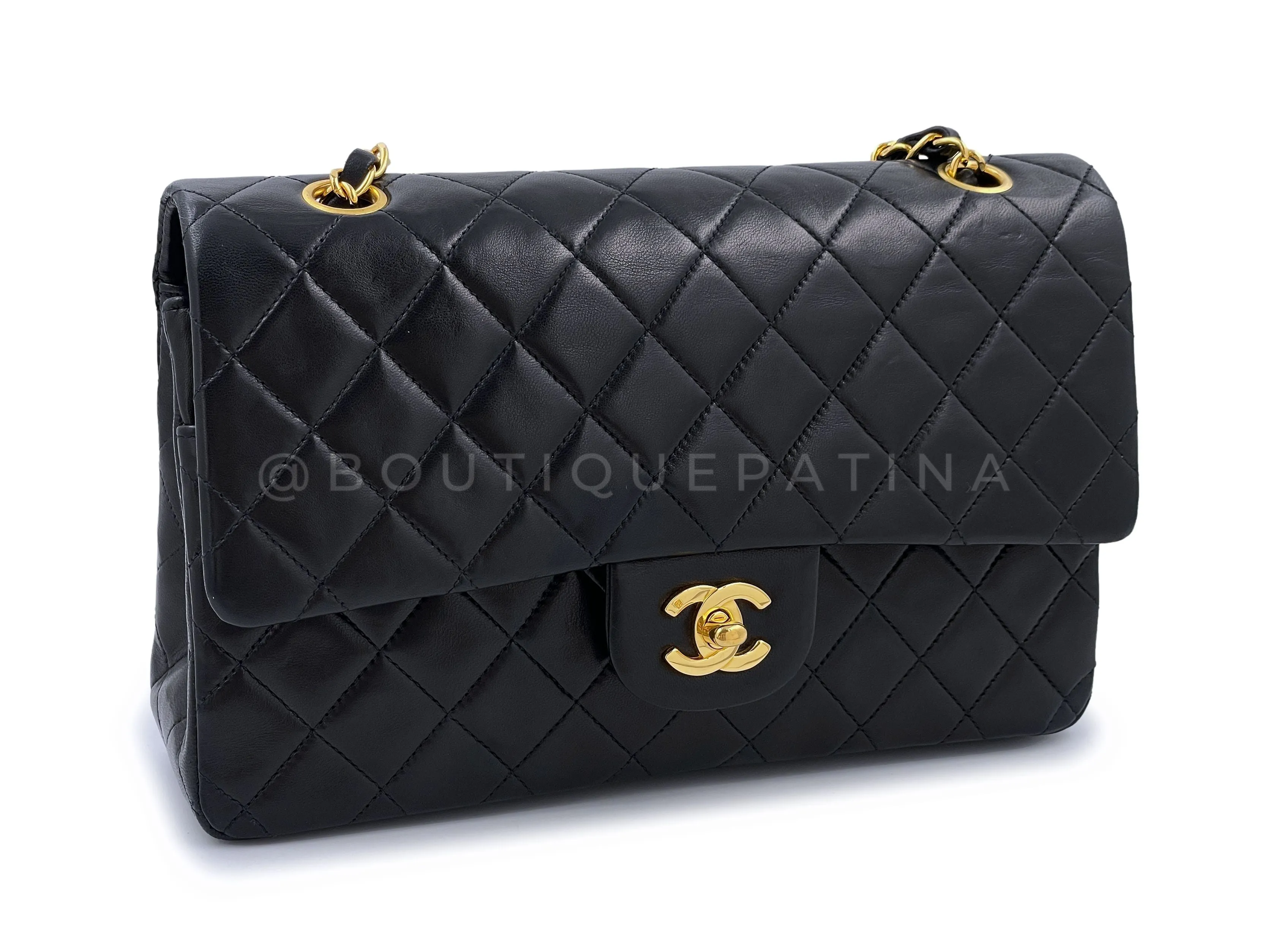 Chanel 1991 Vintage Black Medium Classic Flap Bag 24k GHW Lambskin