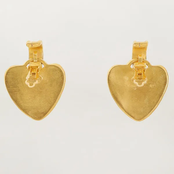 Chanel 1995 Made Heart Cc Mark Swing Earrings