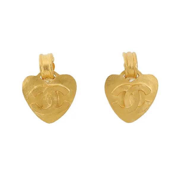 Chanel 1995 Made Heart Cc Mark Swing Earrings