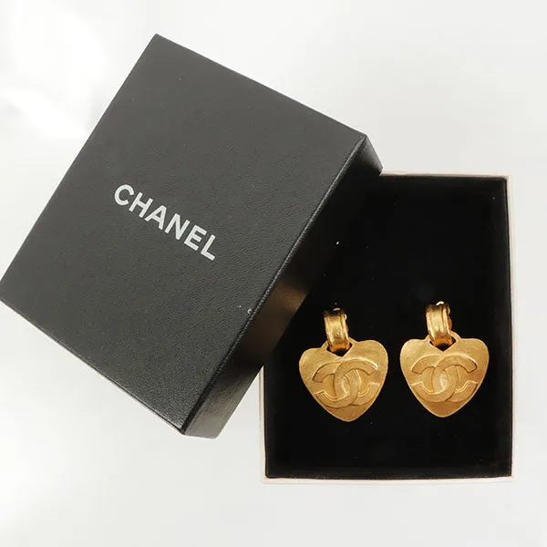 Chanel 1995 Made Heart Cc Mark Swing Earrings