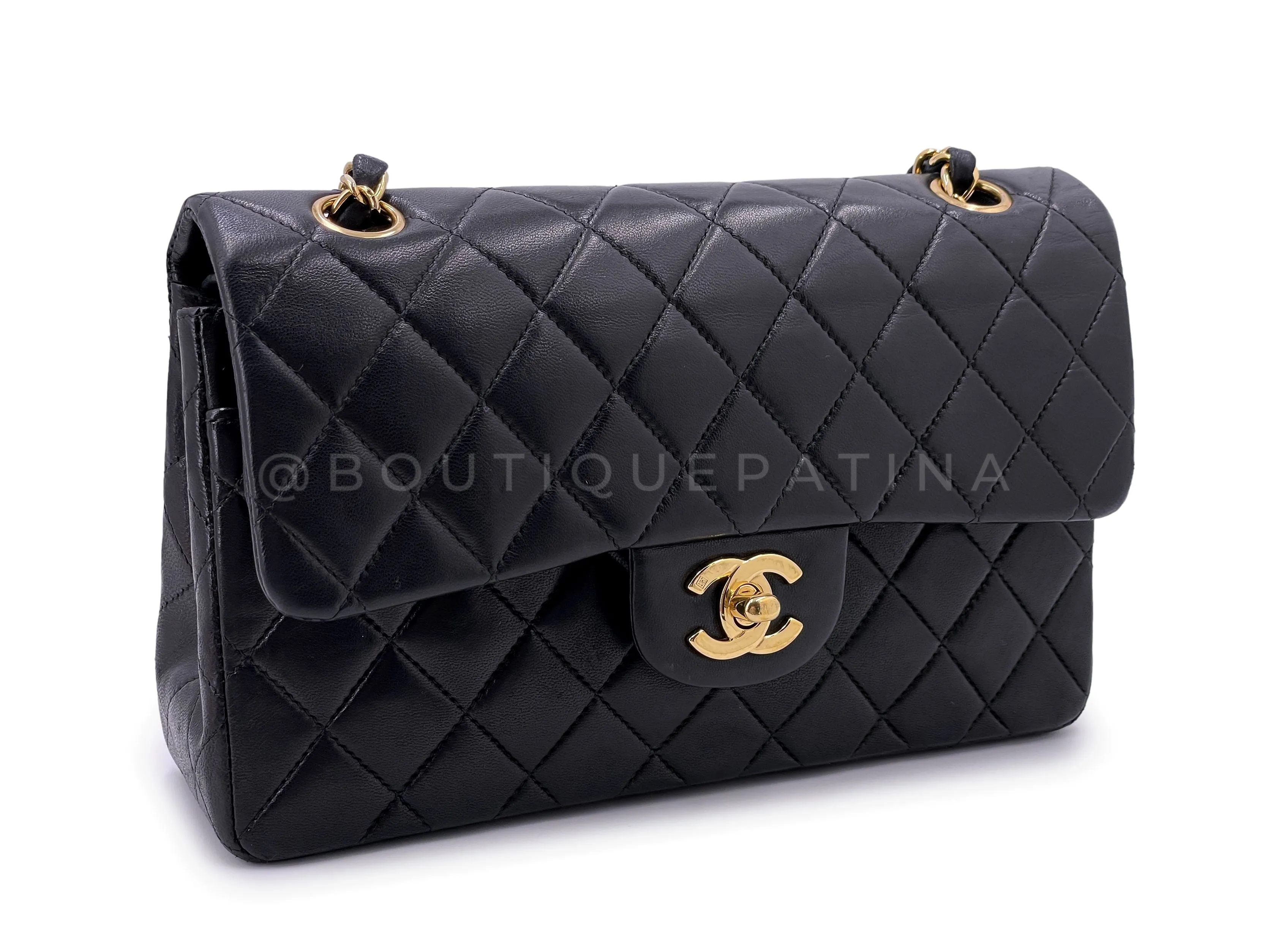 Chanel 2003 Vintage Black Small Classic Double Flap Bag 24k GHW Lambskin