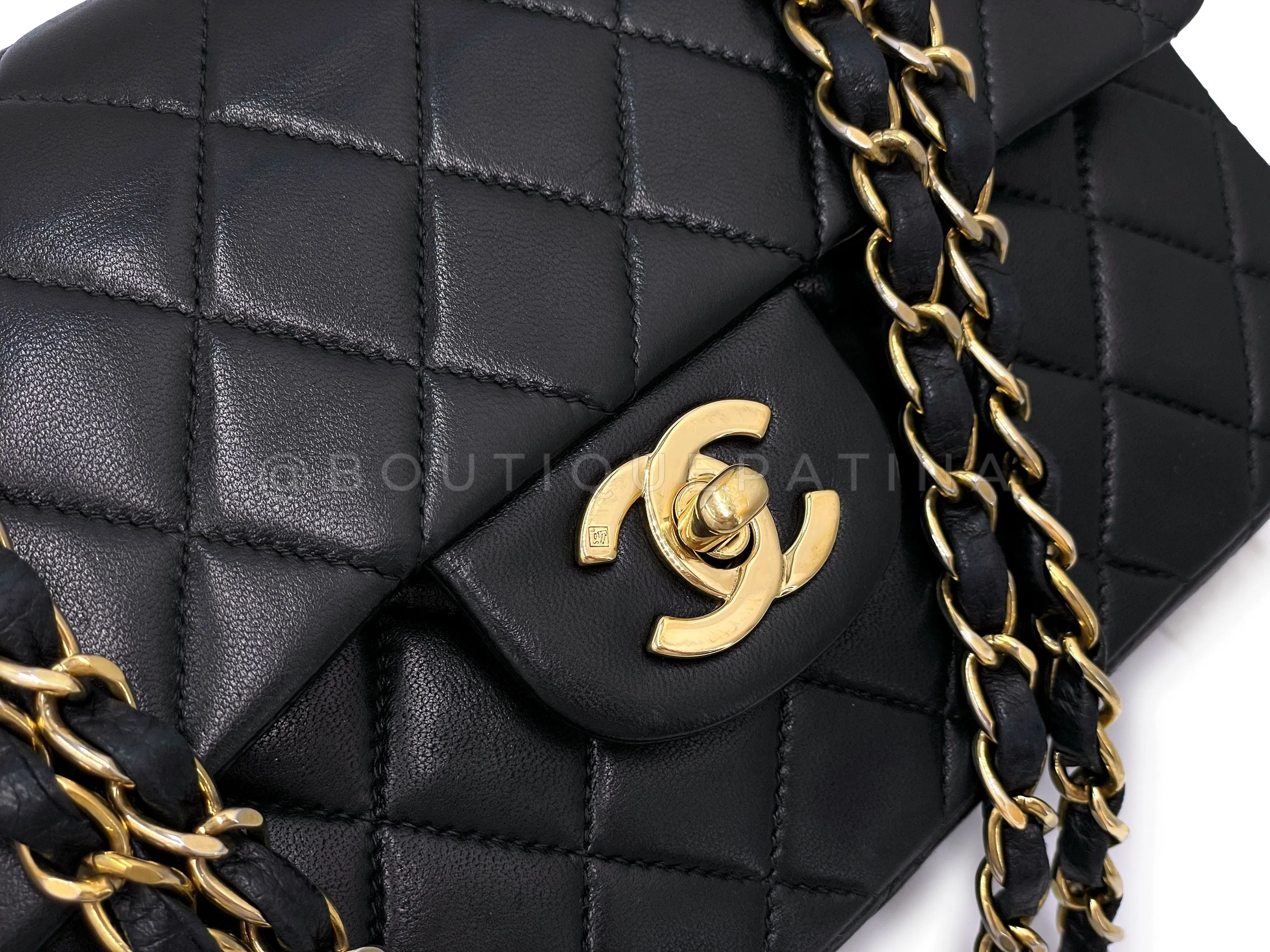 Chanel 2003 Vintage Black Small Classic Double Flap Bag 24k GHW Lambskin