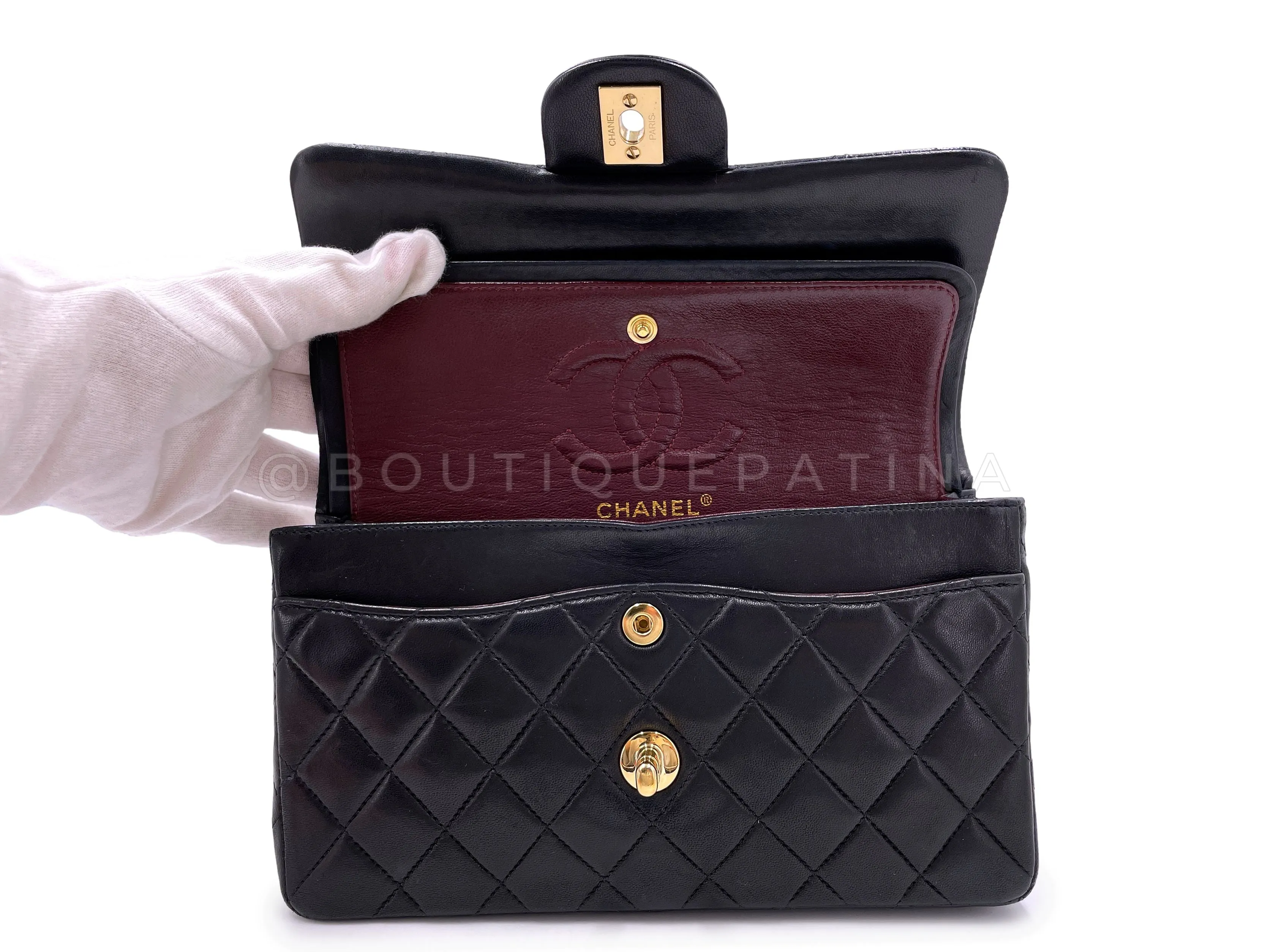 Chanel 2003 Vintage Black Small Classic Double Flap Bag 24k GHW Lambskin