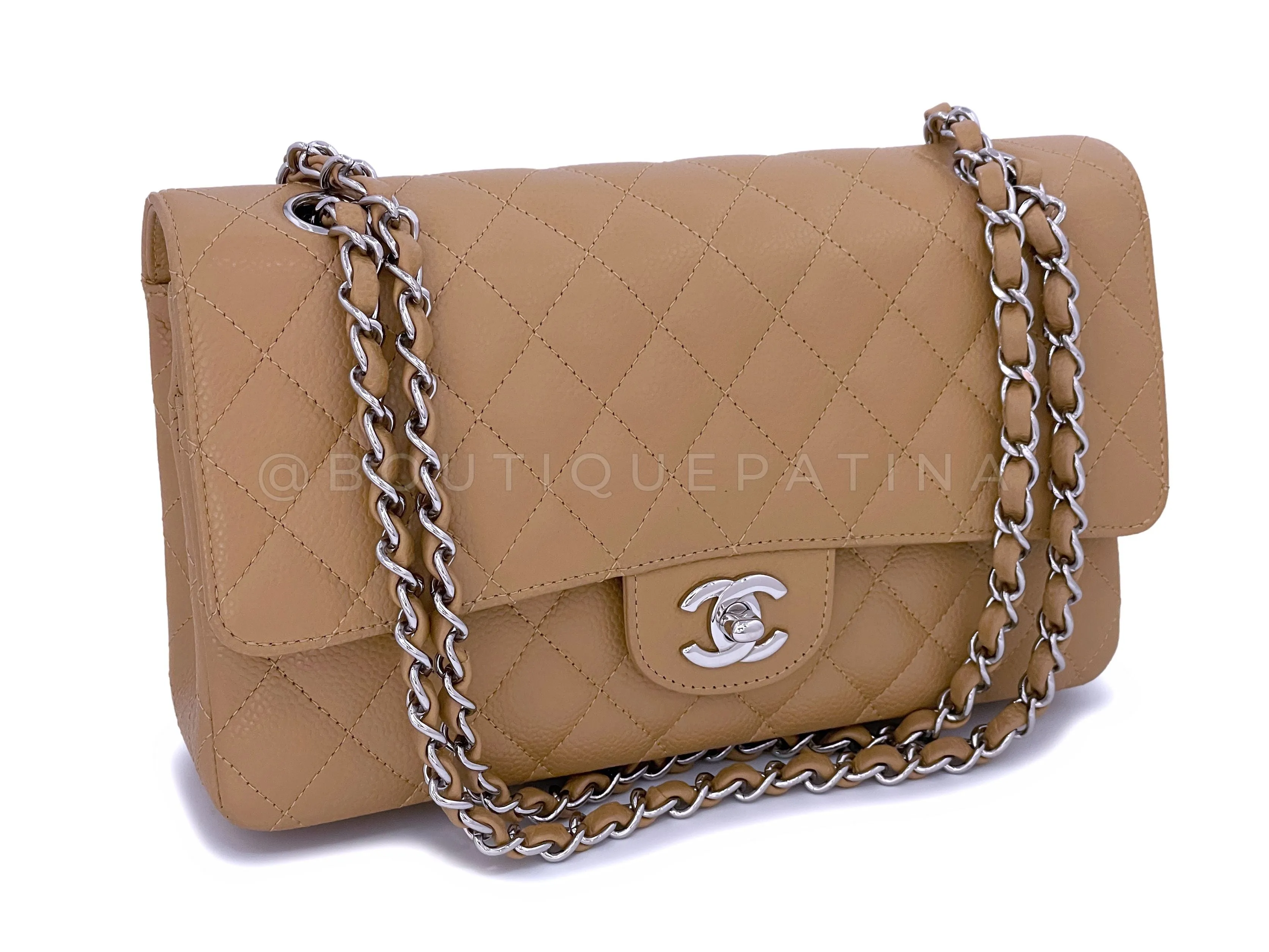 Chanel Beige Caviar Medium Classic Double Flap Bag SHW