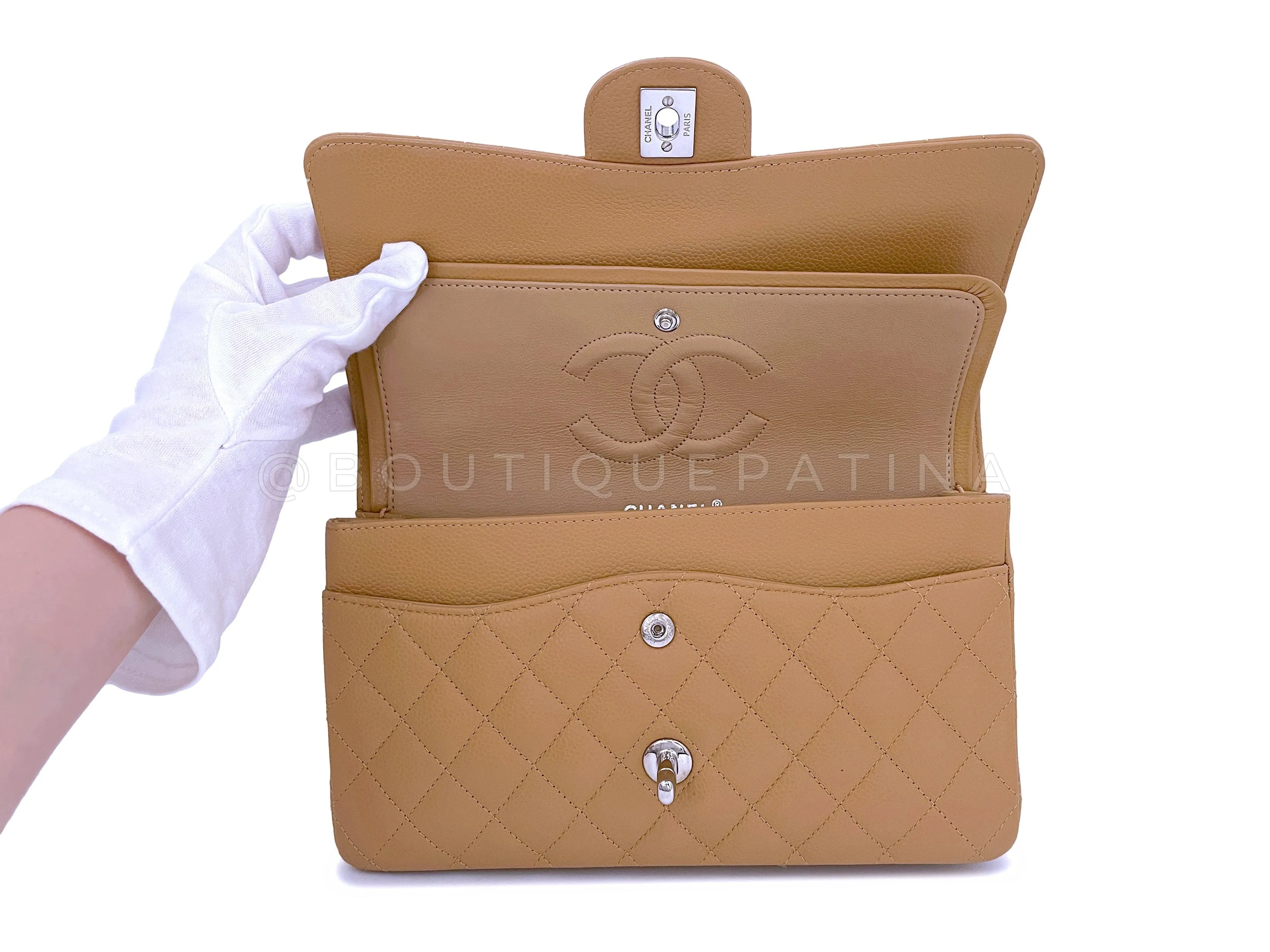 Chanel Beige Caviar Medium Classic Double Flap Bag SHW