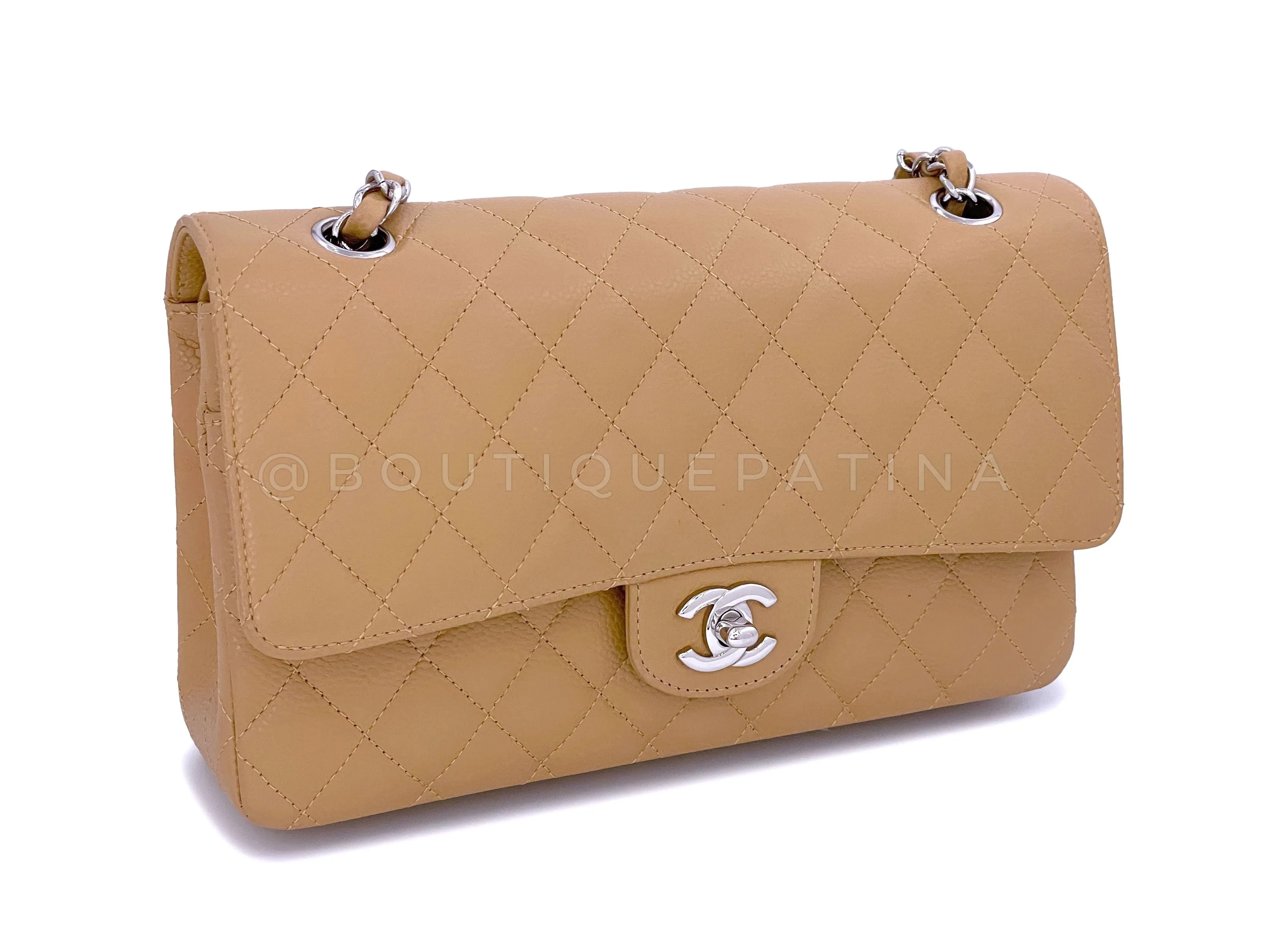 Chanel Beige Caviar Medium Classic Double Flap Bag SHW