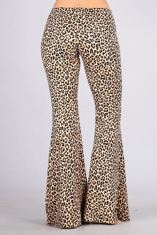 Chatoyant Leopard Heavy Brushed Skinny Bell Pants - Leopard