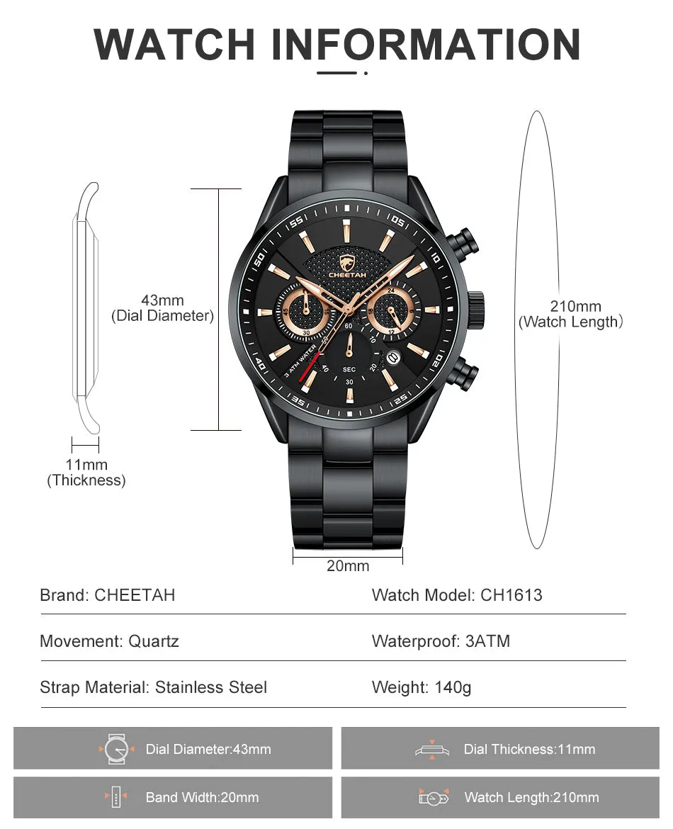 CHEETAH CH1613 CROWN - Men's Luxury Watch - Rose Gold Hands