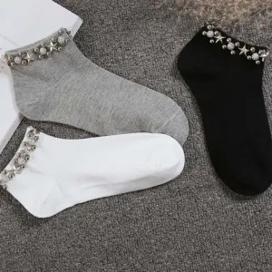 Chic Beaded Ankle Socks