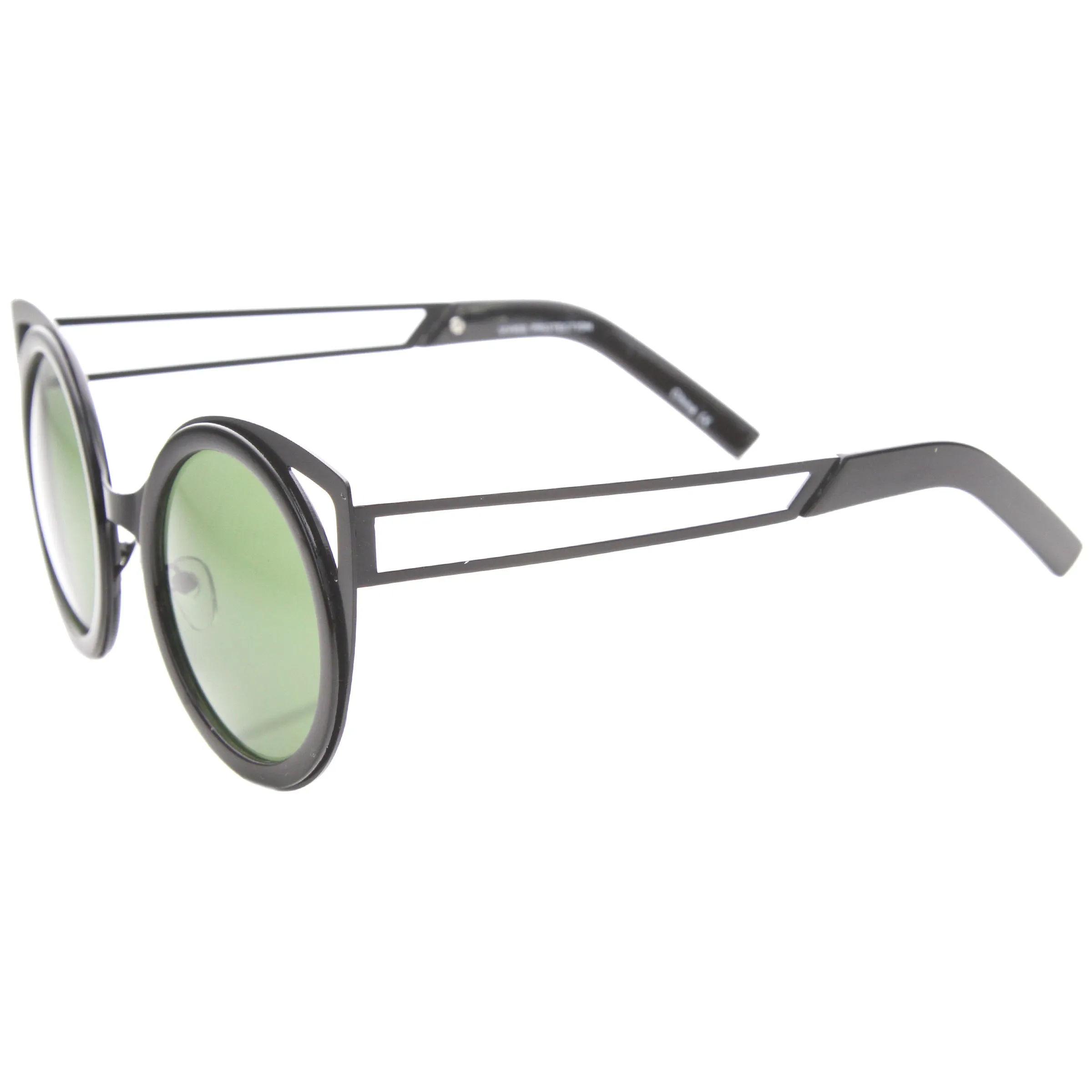 Chic Two-Toned Metal Cutout Round Cat Eye Sunglasses A104
