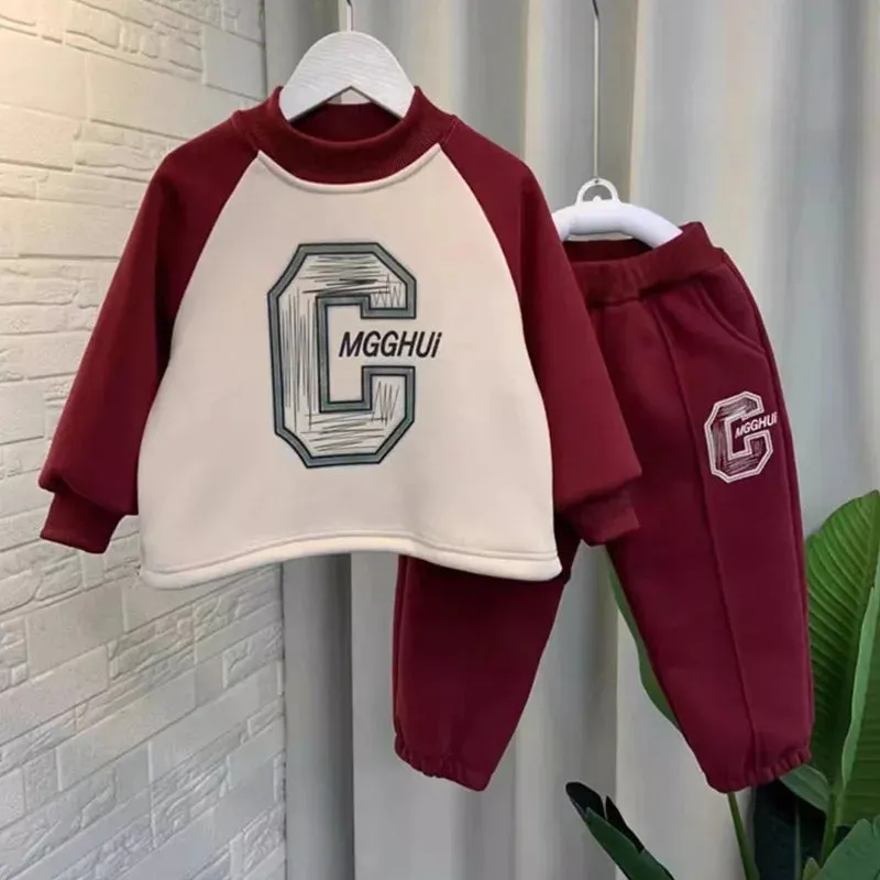 Children's Padded Sweatshirts Sets Boys Winter Thickened Warm Suit Kids Trend Top Pants 2Pcs Outfits Fashion Casual Clothes 2-8Y