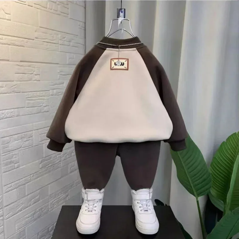 Children's Padded Sweatshirts Sets Boys Winter Thickened Warm Suit Kids Trend Top Pants 2Pcs Outfits Fashion Casual Clothes 2-8Y