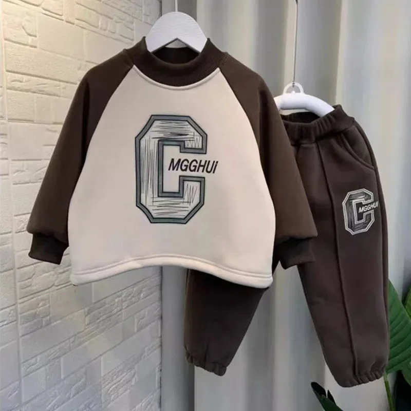 Children's Padded Sweatshirts Sets Boys Winter Thickened Warm Suit Kids Trend Top Pants 2Pcs Outfits Fashion Casual Clothes 2-8Y
