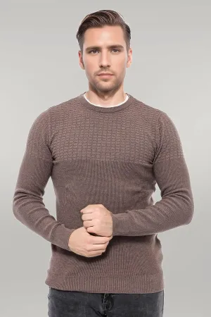 Circle Neck Patterned Mink Men Knitwear - Wessi