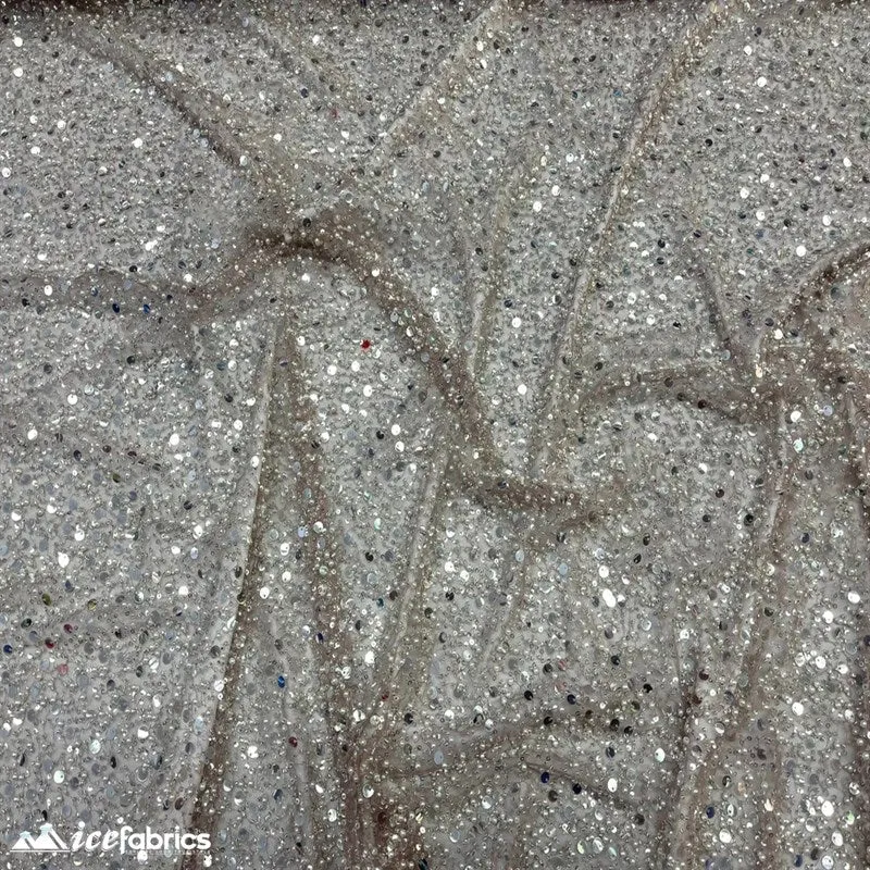 Classic All Over Beaded Sequin Bridal Fabric / Handmade