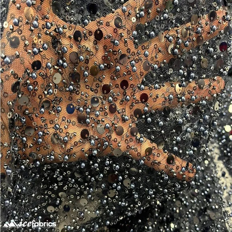 Classic All Over Beaded Sequin Bridal Fabric / Handmade