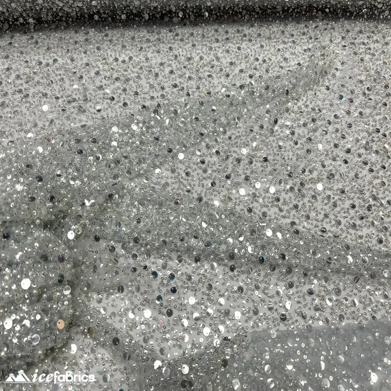 Classic All Over Beaded Sequin Bridal Fabric / Handmade