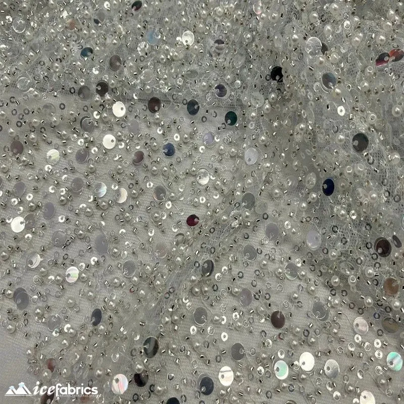 Classic All Over Beaded Sequin Bridal Fabric / Handmade
