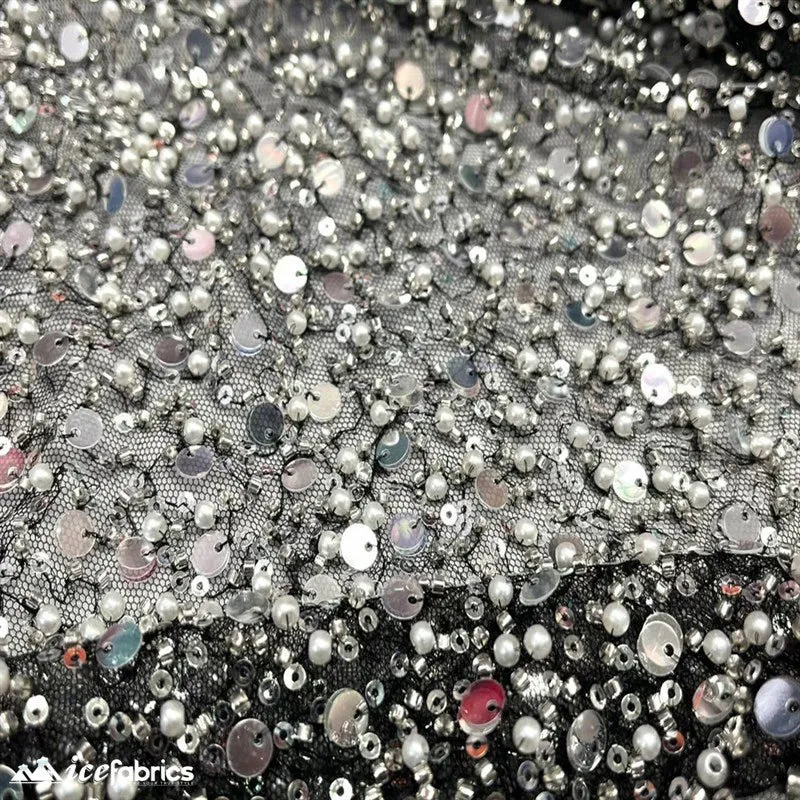 Classic All Over Beaded Sequin Bridal Fabric / Handmade