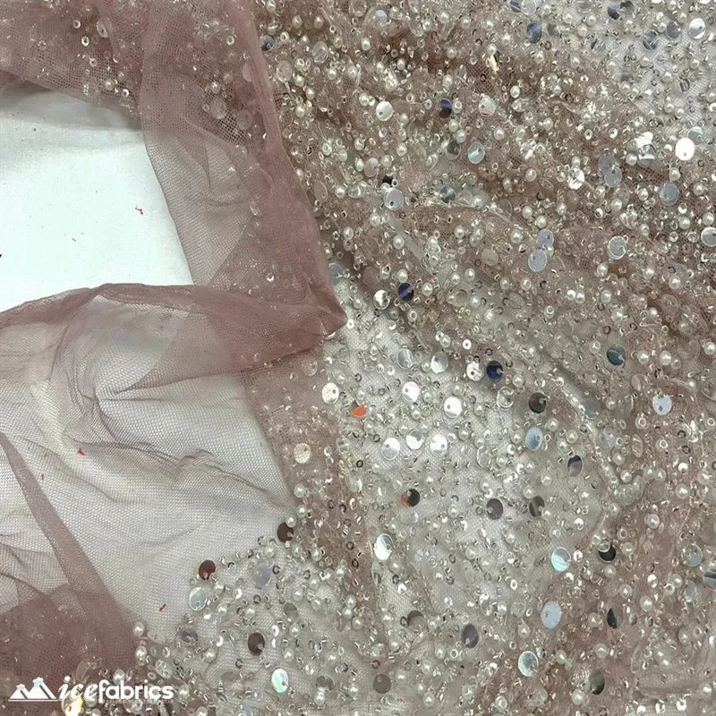 Classic All Over Beaded Sequin Bridal Fabric / Handmade