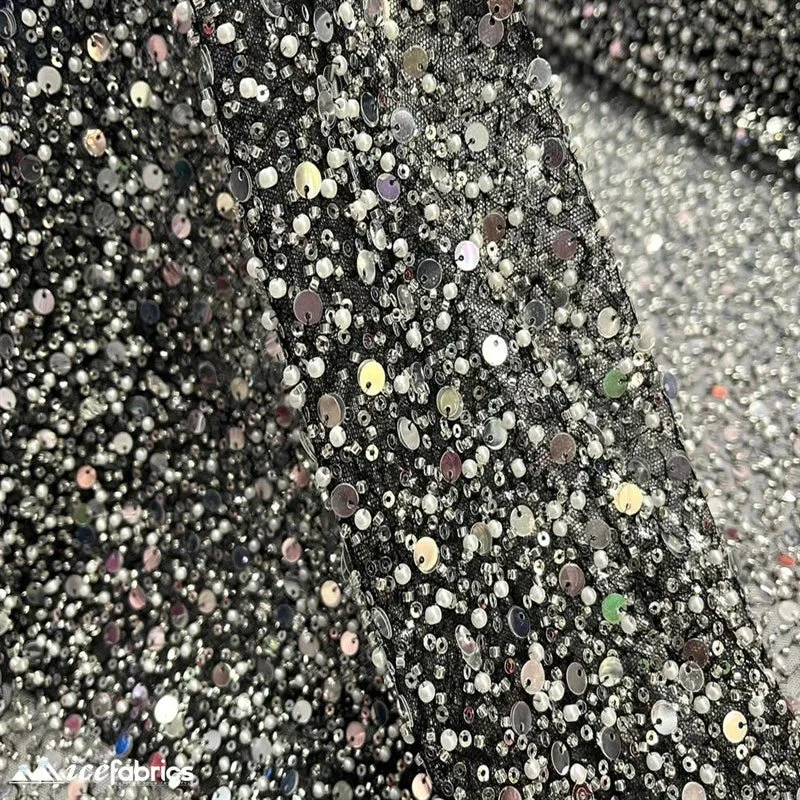 Classic All Over Beaded Sequin Bridal Fabric / Handmade