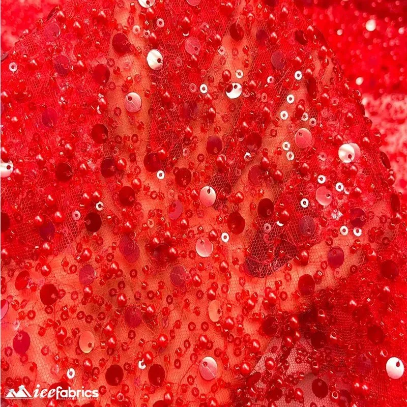 Classic All Over Beaded Sequin Bridal Fabric / Handmade