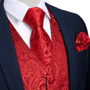 Classic Blue Paisley Silk Men's Vest Hanky Cufflinks Tie Set