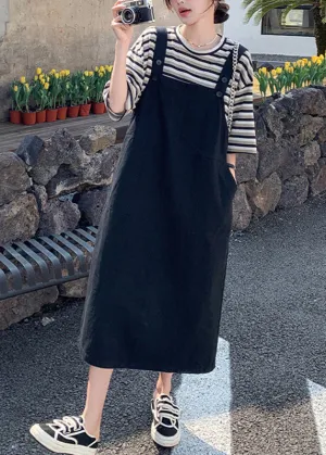 Classy O-Neck Striped Patchwork T Shirt And Long Dress Two Piece Set Summer LY7549