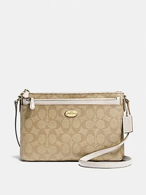 Coach Women's East/West Crossbody With Pop Up Pouch In Signature Light Khaki Chalk F58316