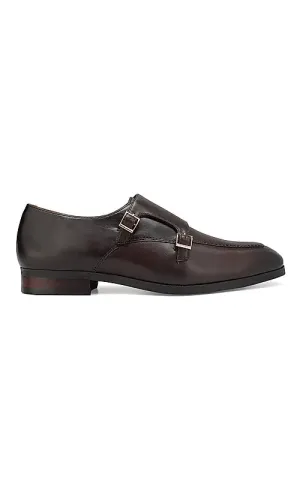 Coffee Plain Leather Monk Straps