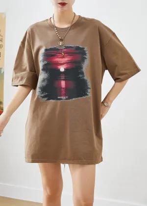 Coffee Sunset Print Cotton Tank Tops Oversized Summer LY9243