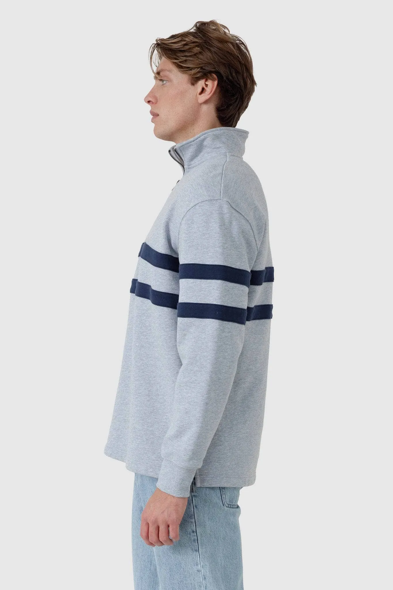 Collegiate Stripe Quarter Zip Grey Marle