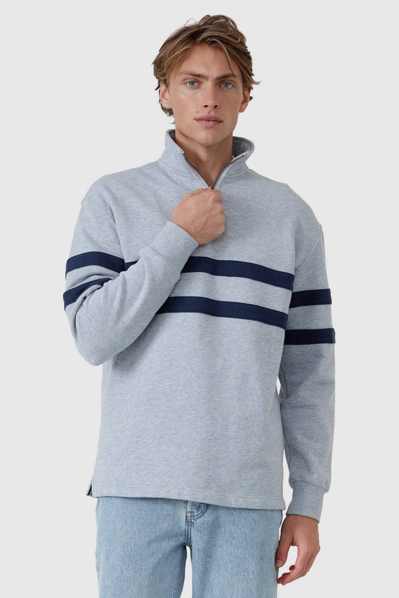 Collegiate Stripe Quarter Zip Grey Marle