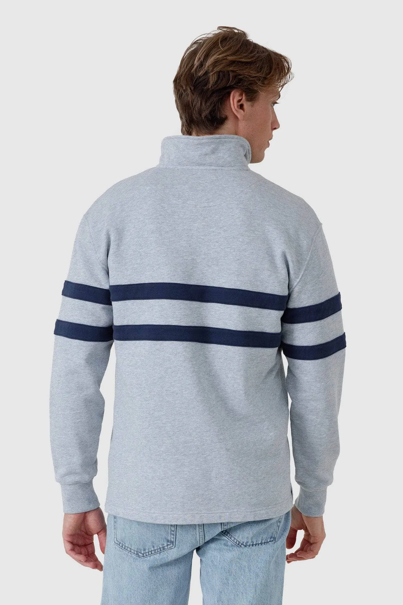 Collegiate Stripe Quarter Zip Grey Marle