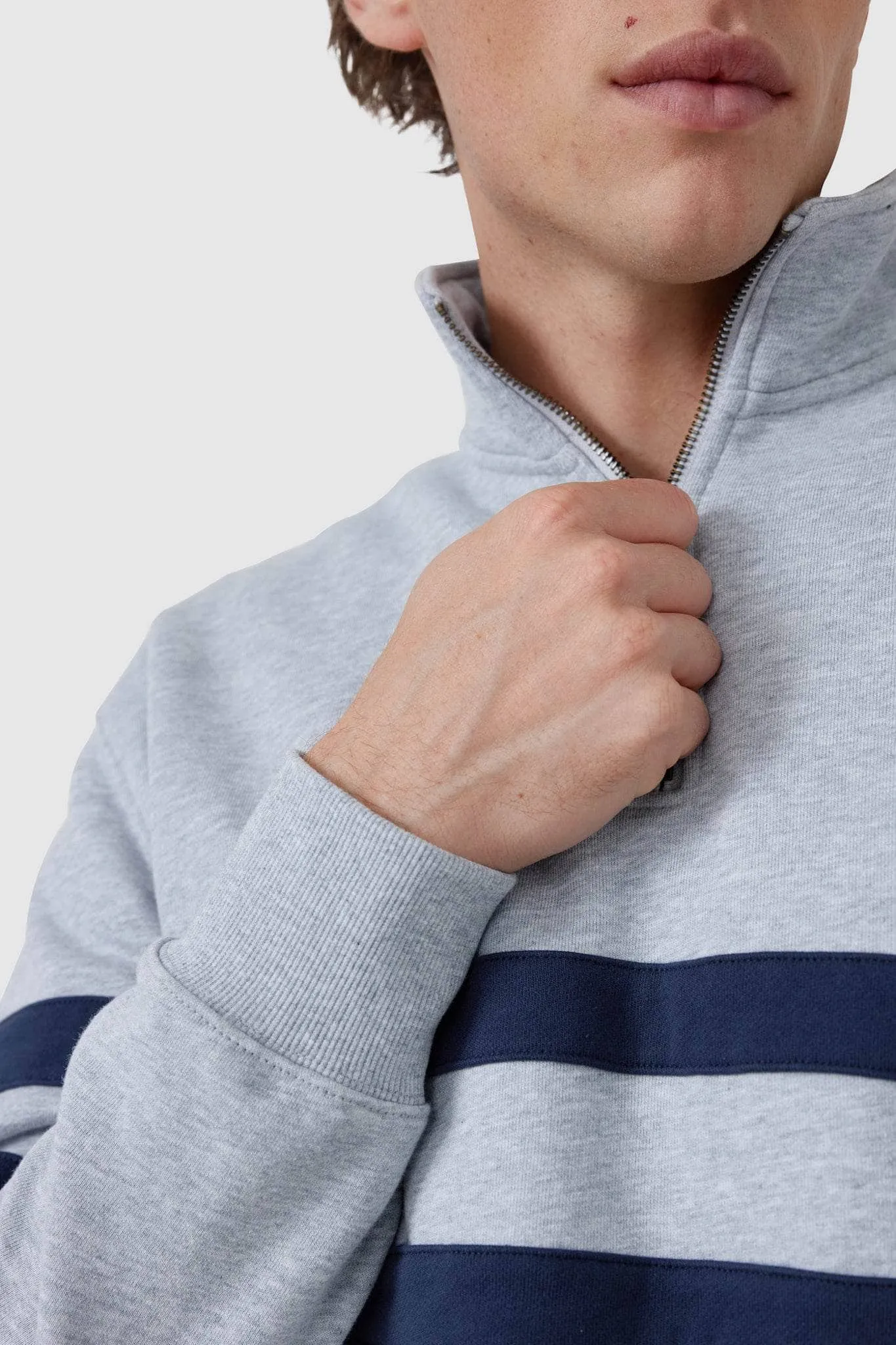 Collegiate Stripe Quarter Zip Grey Marle