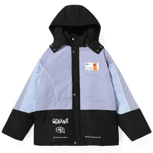 Color Block Single-Breasted Washed Cotton Padded Coat