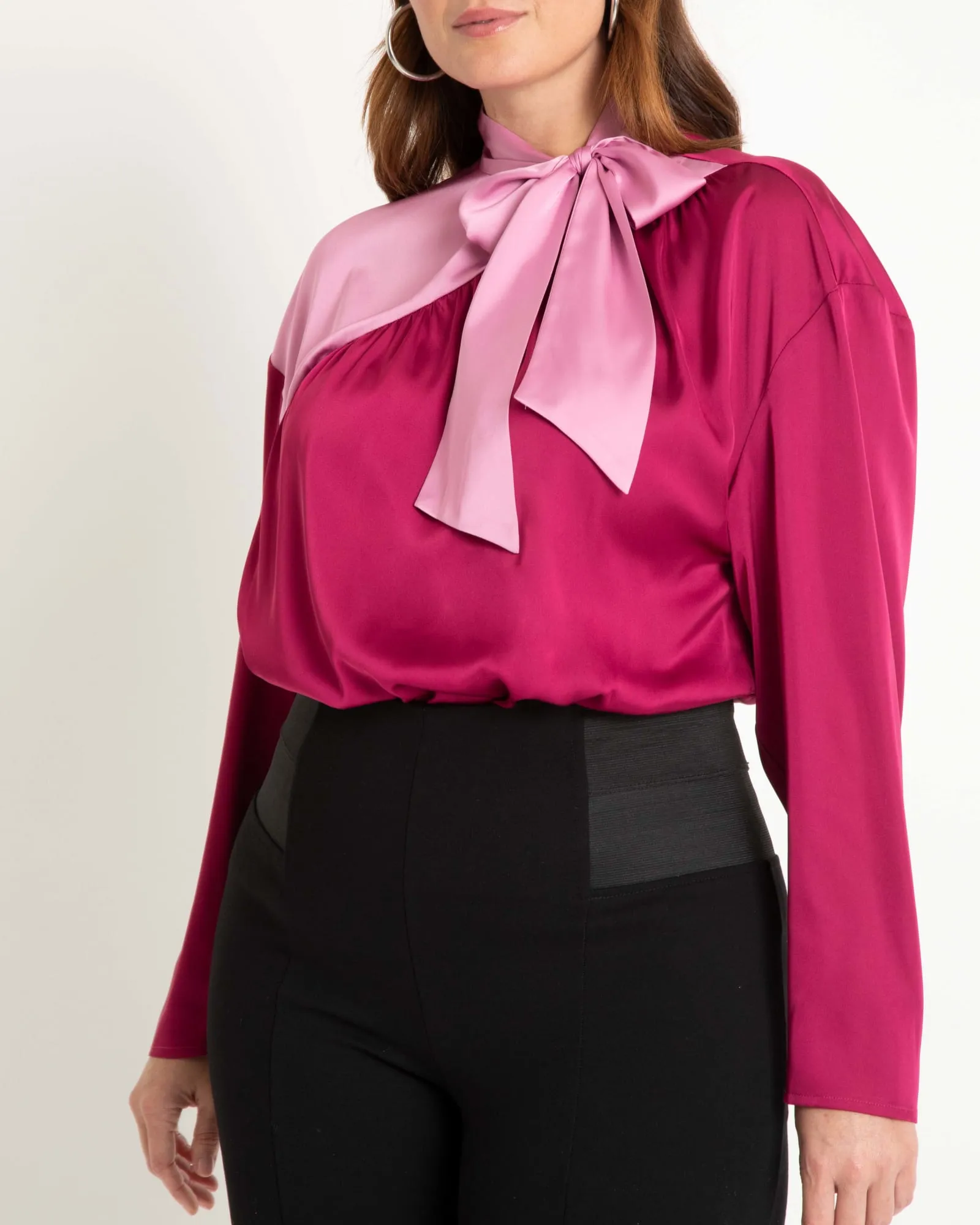 Colorblocked Tie Neck Blouse | Grape And Lavender