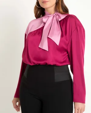 Colorblocked Tie Neck Blouse | Grape And Lavender