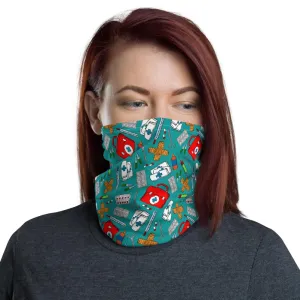 Colorful first aid Er Doctor nurse Medical animated blue print pattern design, Neck Gaiter tube scarf, face mask covers, headband, Beanie