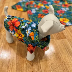 Colorful Flower Print Dog Shirts / Blue［Dog and owner hawaii shirts］